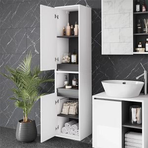 Produktbild für Bad-Hängeschrank Vicco Viola, weiß / grau