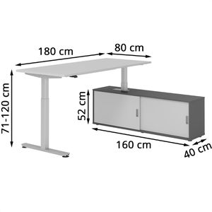 Produktbild für Schreibtisch Hammerbacher XMST 29467, lichtgrau, mit Sideboard
