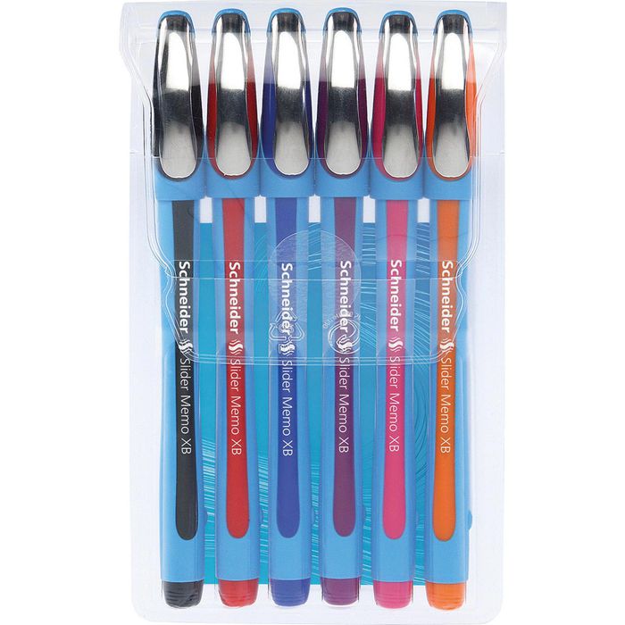 Confezione 16 Penne Schneider Slider Memo XB – 10 Blu + 6 Assortite, Tecnologia Viscoglide, Impugnatura Ergonomica