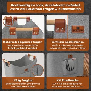 Produktbild für Kaminholztasche Black-Oak Montana XL, hellgrau