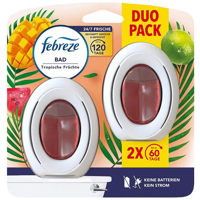 Febreze Raumduft Bad Lufterfrischer, Duo Pack, Duftspender, 24/7 Frische, 2 x 8ml, Tropische Früchte – Böttcher AG