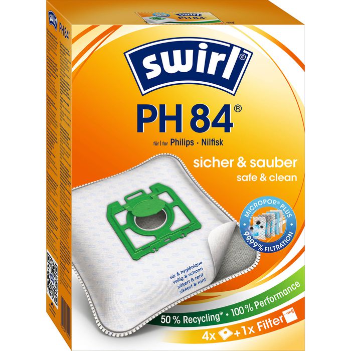 Swirl Staubsaugerbeutel PH 84 MicroPor Plus, mit Ersatzfilter, fĂŒr Staubsauger Philips und Nilfisk, 4 StĂŒck â Böttcher AG