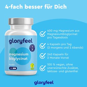 Produktbild für Magnesium gloryfeel Bisglycinat, 240 Kapseln