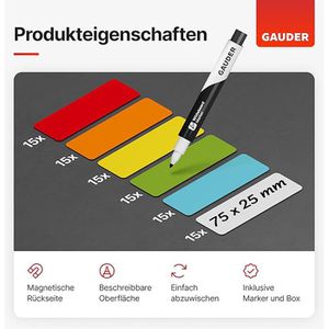 Produktbild für Magnetschilder Gauder ME-75x25, farbig sortiert