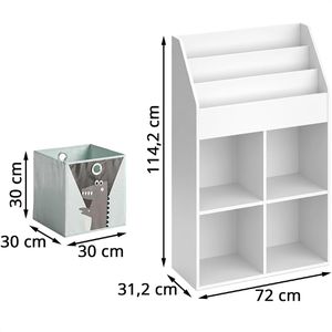 Produktbild für Bücherregal Vicco Luigi, weiß, mit 4 Faltboxen