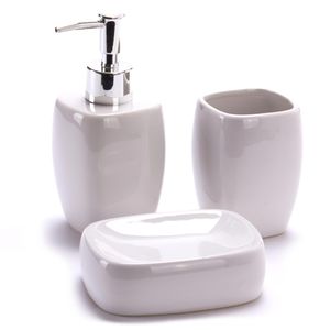 MSV Badaccessoires-Set Classic 140449, 3-teilig, aus Keramik, weiß