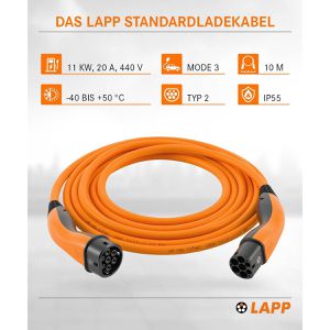Produktbild für Elektroauto-Ladekabel Lapp Mode 3, IP55, 10 m