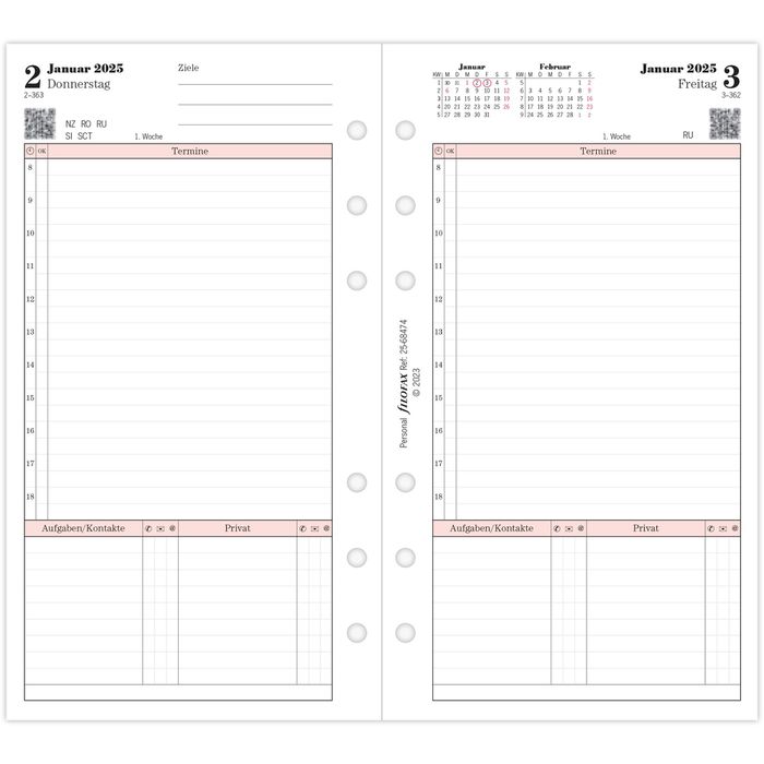 Filofax Kalendereinlagen 68474 Professional, 1 Tag auf 1 Seite