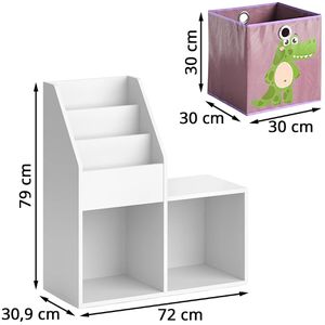 Produktbild für Bücherregal Vicco Luigi Mini, weiß, mit 2 Faltboxen
