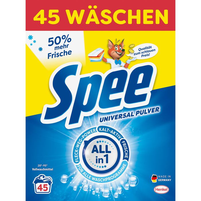 Spee Waschmittel Aktiv Pulver Universal 4in1, Pulver, Strahlkraft, 2,25 kg, Waschladungen 45 – Böttcher AG