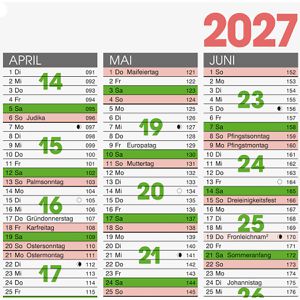 Produktbild für Tafelkalender Brunnen 1070150007, grün, mit Ferienübersicht