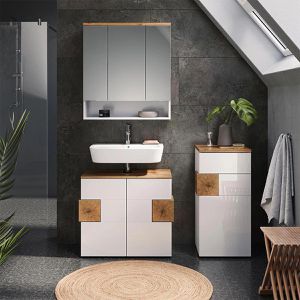 Produktbild für Badschrank Vicco Eden, weiß hochglanz / eiche