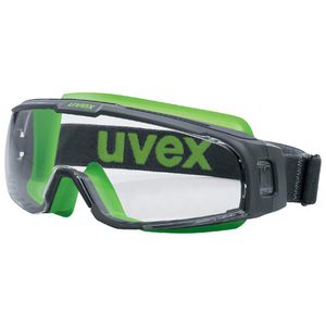 Uvex Schutzbrille u-sonic 9308245, klar, Vollsichtbrille, schwarz-grün, für Brillenträger