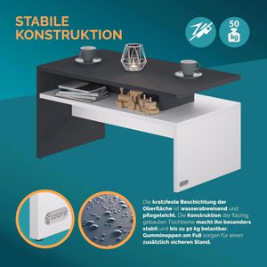 Produktbild für Couchtisch CASARIA Sacramento, aus Holz, anthrazit / weiß