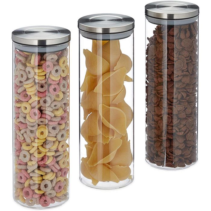 Relaxdays Vorratsglas 10028001 mit Edelstahldeckel, 1,6 Liter, rund, luftdicht, Set, 3 Stück – Böttcher AG