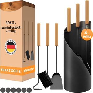 Produktbild für Kaminbesteck Black-Oak Vail, aus Metall, schwarz, 4-teilig