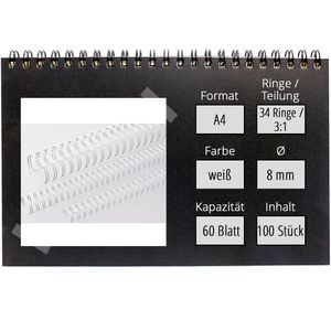Produktbild für Drahtbinderücken Renz Ring Wire, weiß, für A4