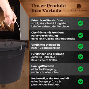 Produktbild für Ascheeimer Black-Oak Vesuvio, schwarz, mit Holzgriff &amp; Deckel