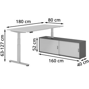 Produktbild für Schreibtisch Hammerbacher XDSM 29825, lichtgrau, mit Sideboard