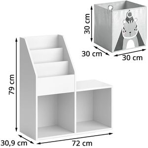 Produktbild für Bücherregal Vicco Luigi Mini, weiß, mit 2 Faltboxen