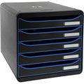 Schubladenbox Exacompta 309979D, Big Box Plus A4, Kunststoff, 5 Fächer, eisblau / schwarz