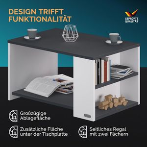 Produktbild für Couchtisch CASARIA Santa Cruz, aus Holz, anthrazit / weiß