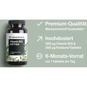 Produktbild für Vitamin-B natural-elements mit Folat, 180 Tabletten