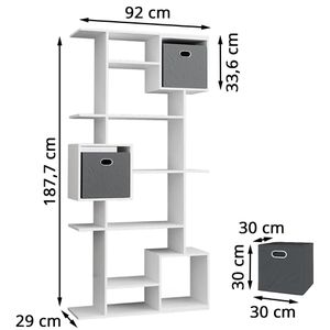 Produktbild für Bücherregal Vicco Cube, weiß, mit 2 Faltboxen