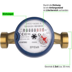 Produktbild für Wasserzähler SPEWA 100245, aus Messing, 2026 geeicht