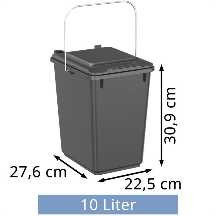 Sulo Bio Boy Bidone Per Rifiuti Sottolavello – Plastica Resistente, 10 Litri, Manico In Acciaio Inox, Coperchio Rimovibile