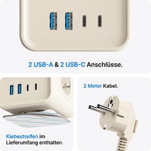 Produktbild für Steckdosenwürfel Voomy Power Cube S7, mit Schalter, beige