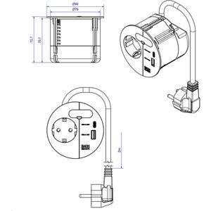 Produktbild für Einbausteckdose Bachmann Loop, mit 2 m Kabel