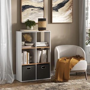 Produktbild für Bücherregal Vicco Karree, weiß / eiche