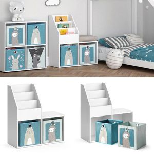Produktbild für Bücherregal Vicco Luigi Mini, weiß, mit 2 Faltboxen