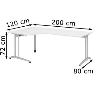 Produktbild für Schreibtisch Hammerbacher B-Serie, weiß / silber