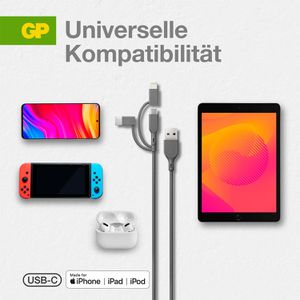 Produktbild für Ladekabel GP Batteries GPCBCY1NGYUSB313, grau, 1m
