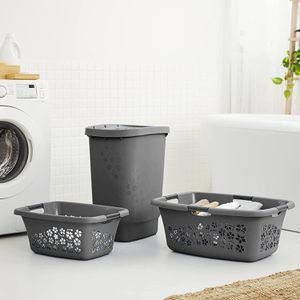 Produktbild für Wäschekorb Rotho Flowers, anthrazit, mit Deckel