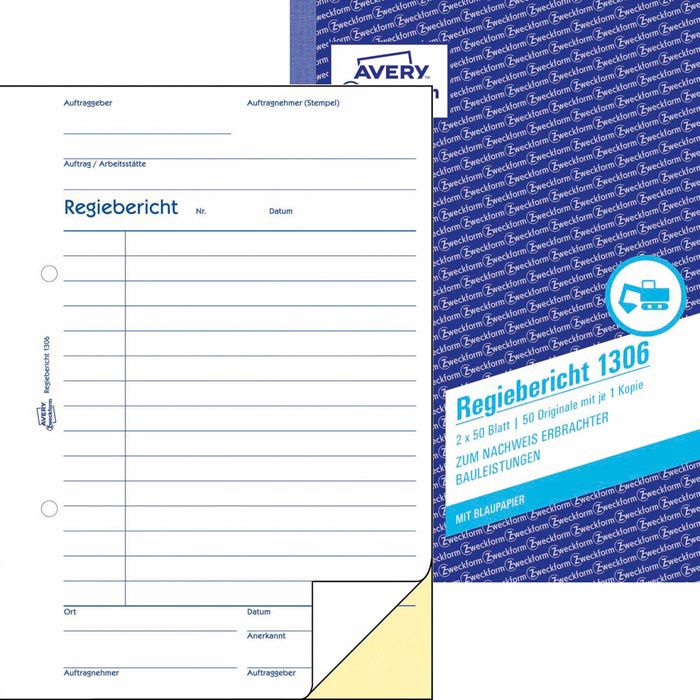 Avery Zweckform 1306 Regiebericht A5 2 x 50 Blatt – Böttcher AG