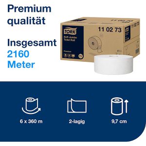 Produktbild für Toilettenpapier Tork Soft Jumbo Premium, 110273, T1