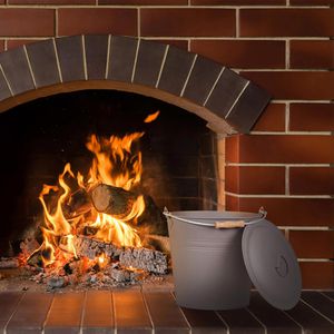 Produktbild für Ascheeimer Relaxdays 10033833, grau, mit Holzgriff und Deckel