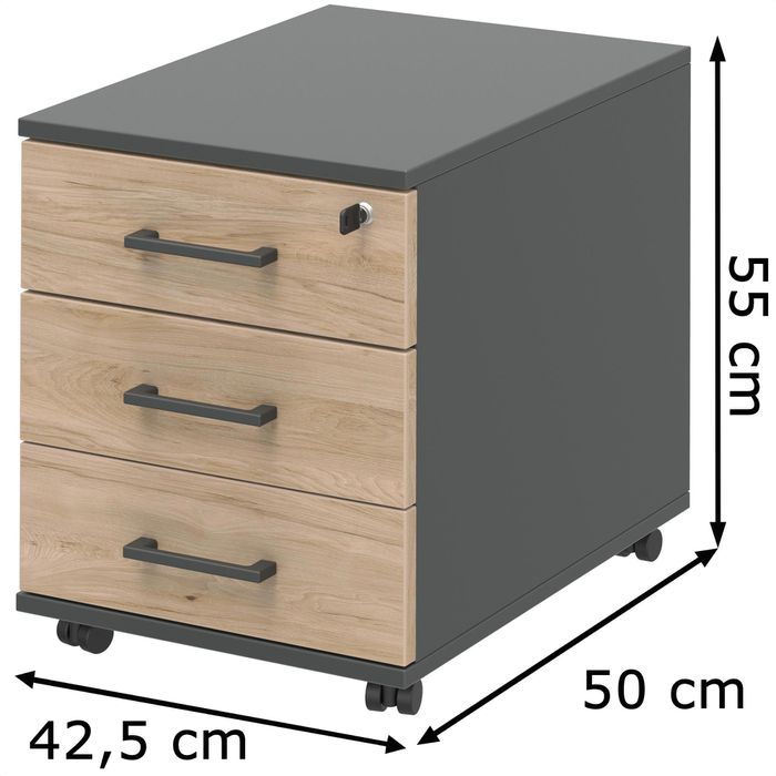 Röhr Rollcontainer direct.office, Holz, hickory / anthrazit, mit 3
