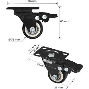Produktbild für Möbelrolle HMF 6710, mit Anschraubplatte, 4 Stück