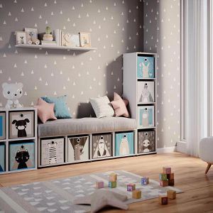 Produktbild für Bücherregal Vicco Ludus, weiß, mit 4 Faltboxen