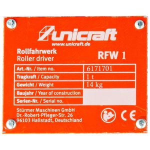Produktbild für Laufkatze Unicraft RFW 1, 6171701