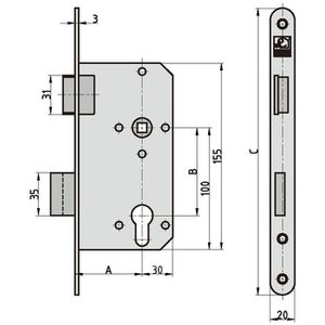 Produktbild für Einsteckschloss BASI 9250-5518, DIN rechts