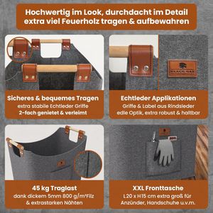 Produktbild für Kaminholztasche Black-Oak Montana XL, grau