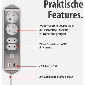 Produktbild für Tischsteckdose Brennenstuhl estilo, mit 2 m Schuko Kabel