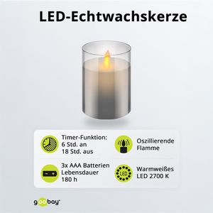 Produktbild für LED-Kerze Goobay 60370, Echtwachs im Glas, grau