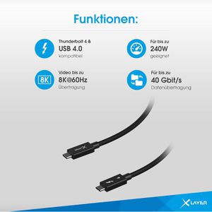 Produktbild für Ladekabel XLayer 220113 Thunderbolt 4, schwarz, 1m