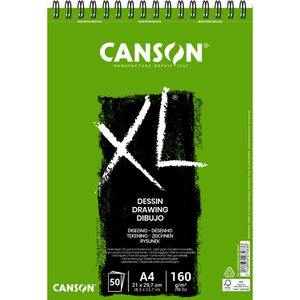 Canson Zeichenblock XL Dessin C400039088, A4, 160 g/m², Spiralblock, weiß, 50 Blatt